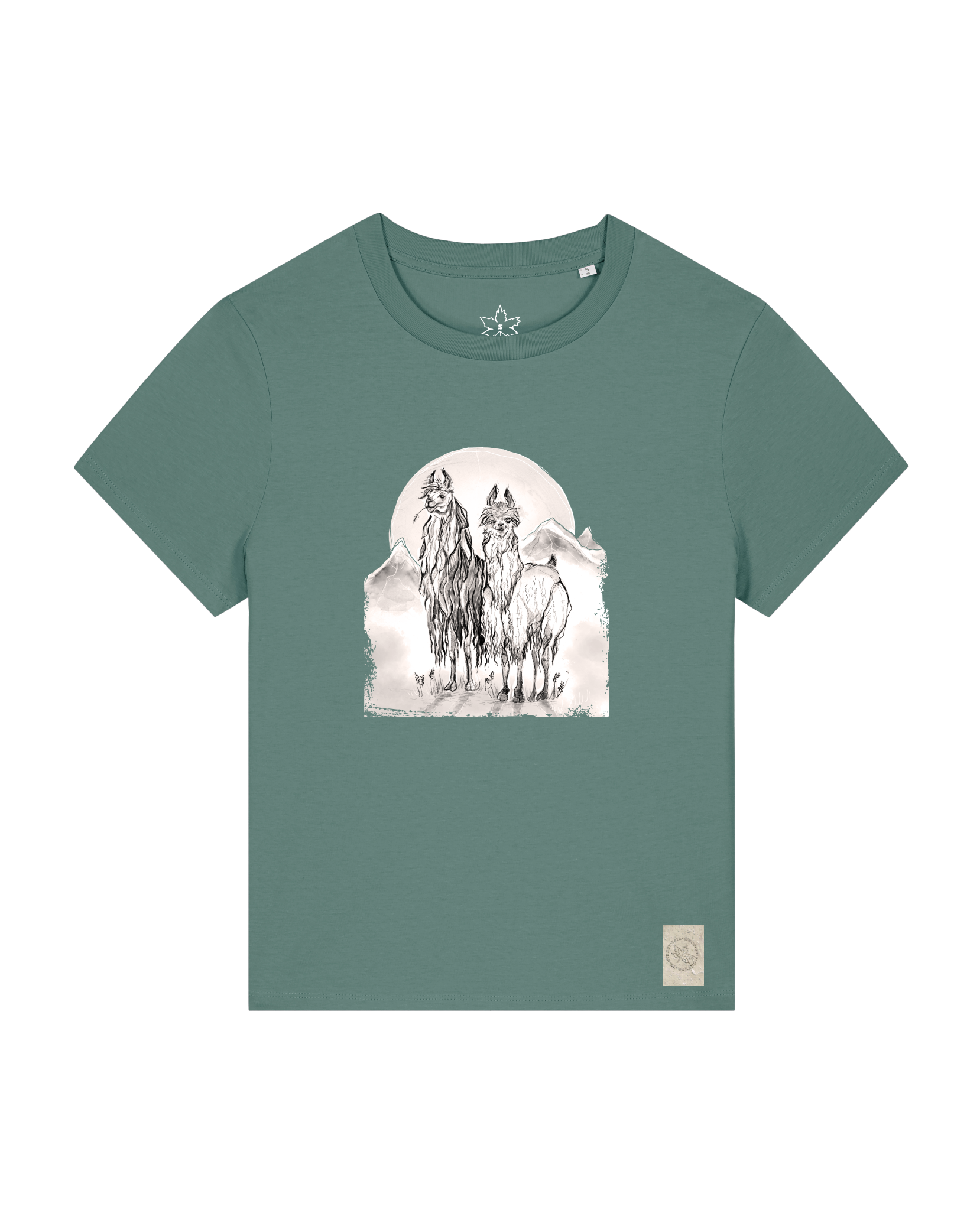 bio-female-medium fit-tshirt-alpaka-sttw172-blautanne-front