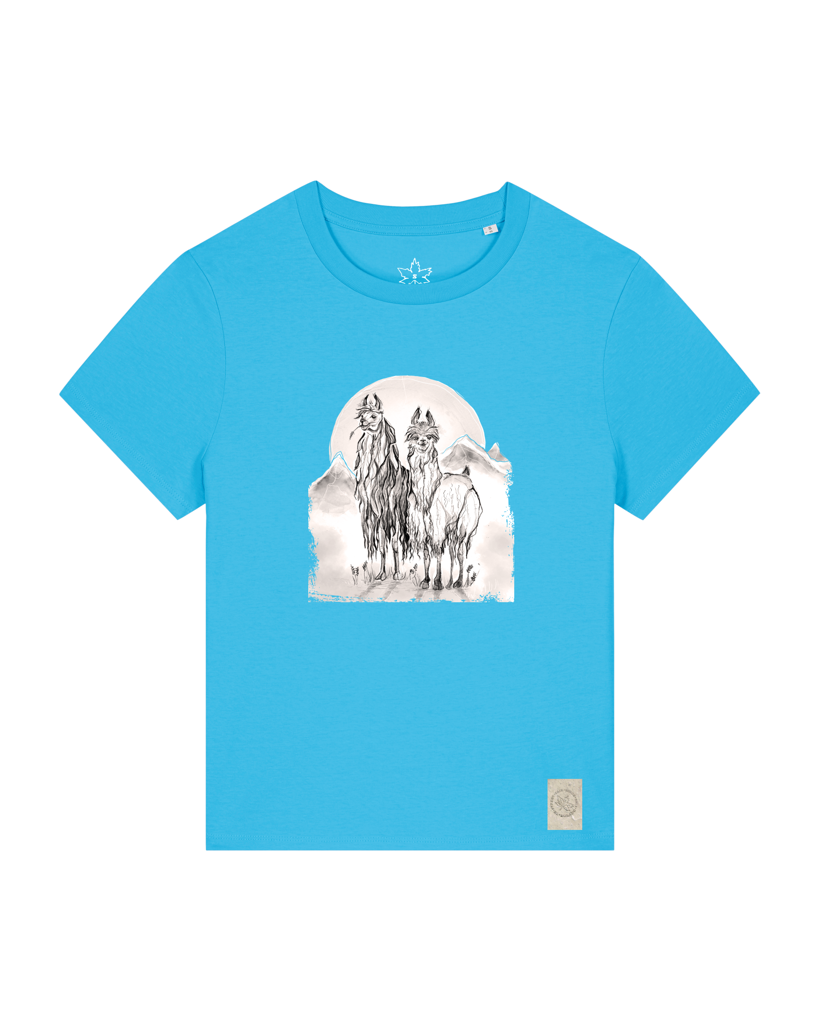 bio-female-medium fit-tshirt-alpaka-sttw172-wasserblau-front