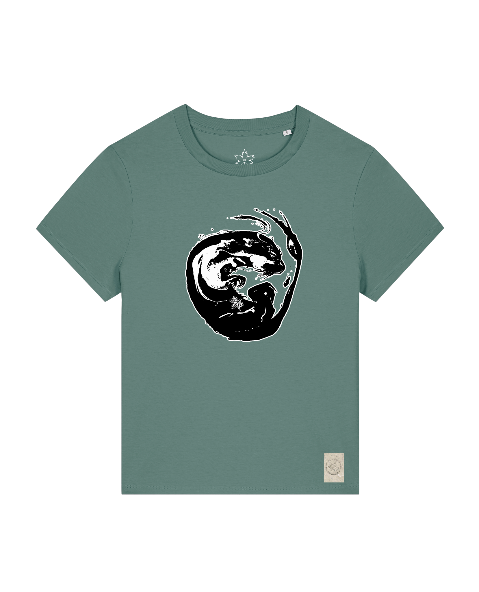 bio-female-medium fit-tshirt-alpha otter-sttw172-blautanne-front