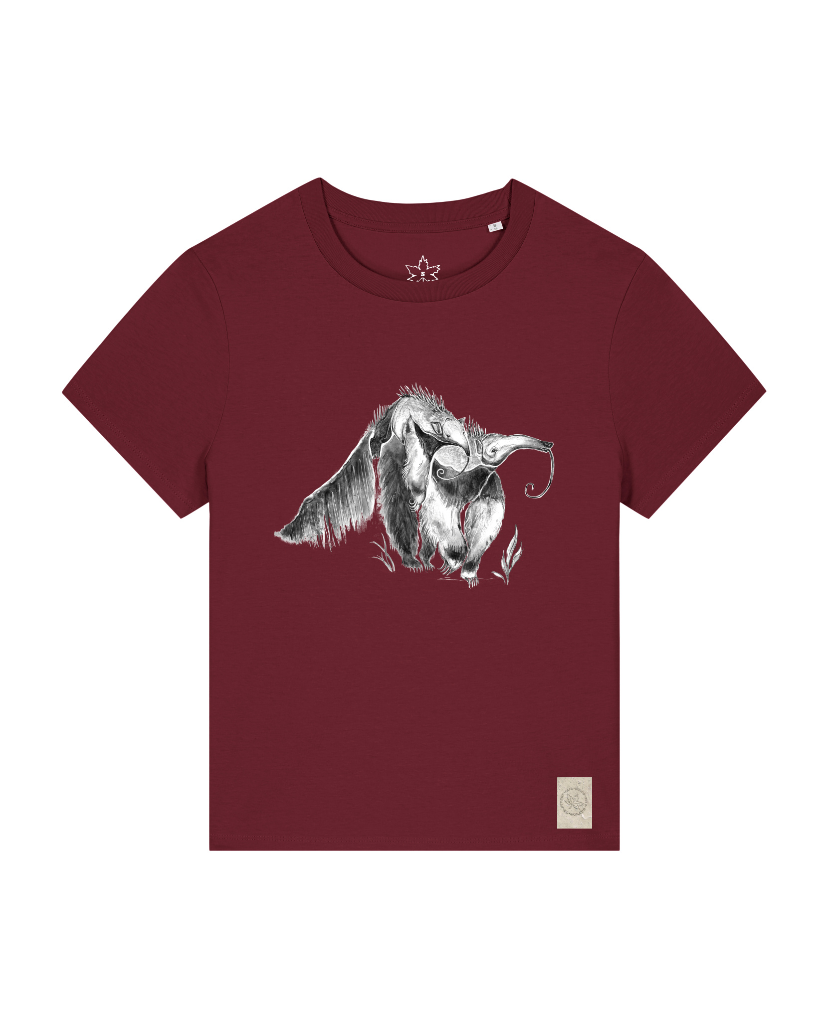 bio-female-medium fit-tshirt-ameisenbär-sttw172-burgunder rot-front