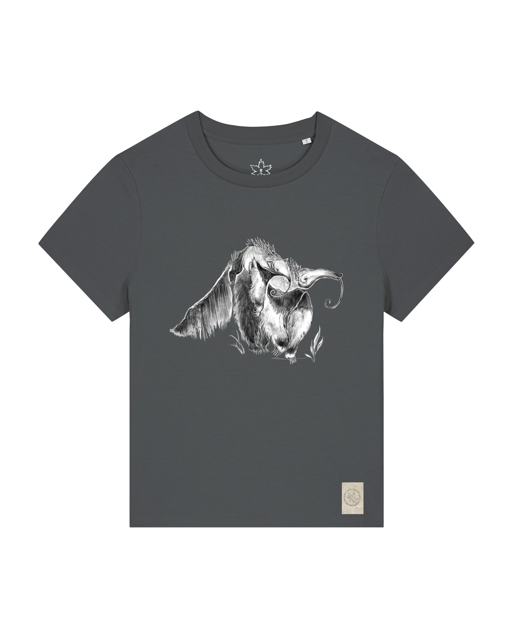 bio-female-medium fit-tshirt-ameisenbär-sttw172-eisen-front