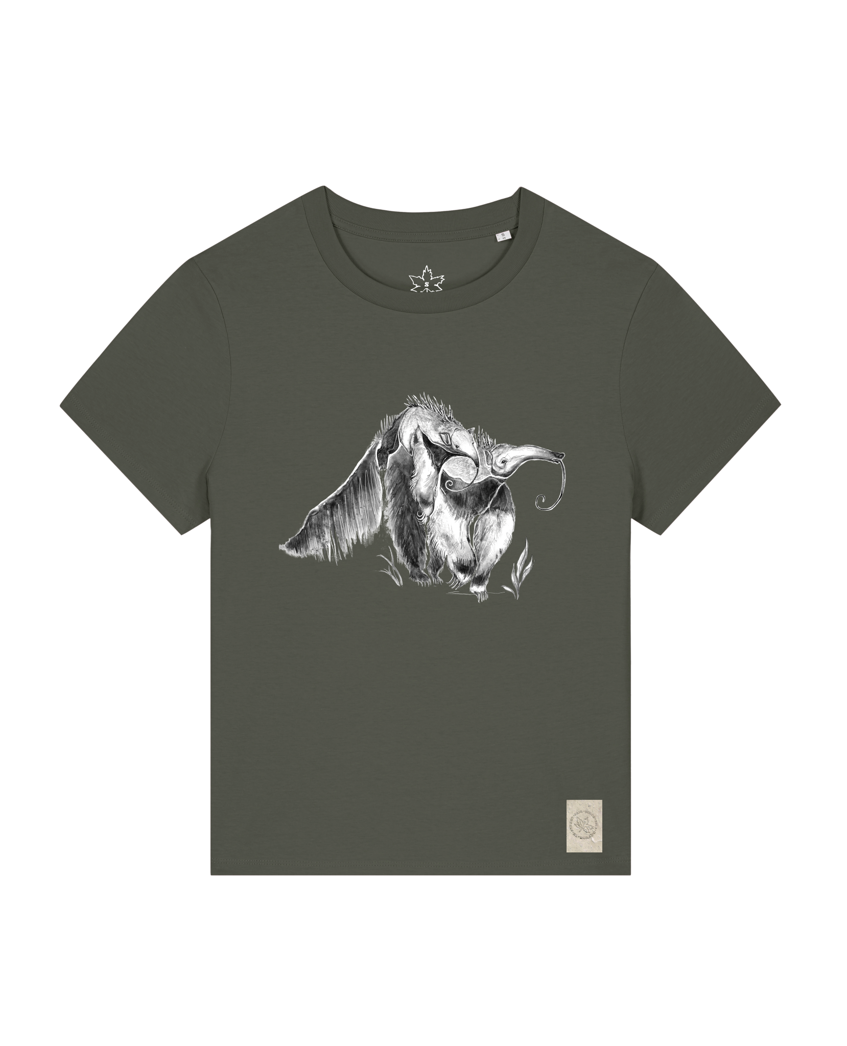 bio-female-medium fit-tshirt-ameisenbär-sttw172-grunkohl-front