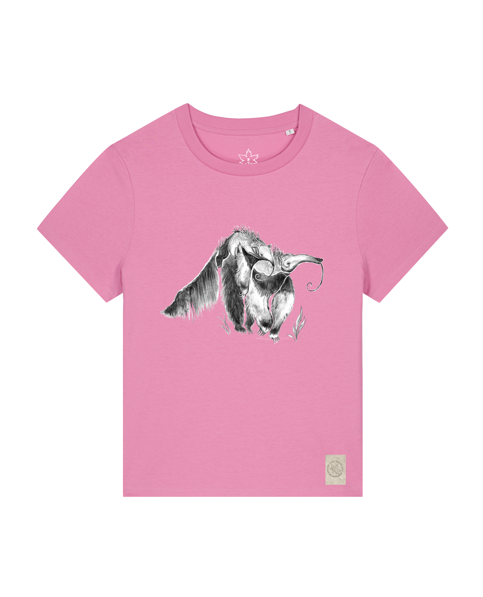 bio-female-medium fit-tshirt-ameisenbär-sttw172-kaugummi-front