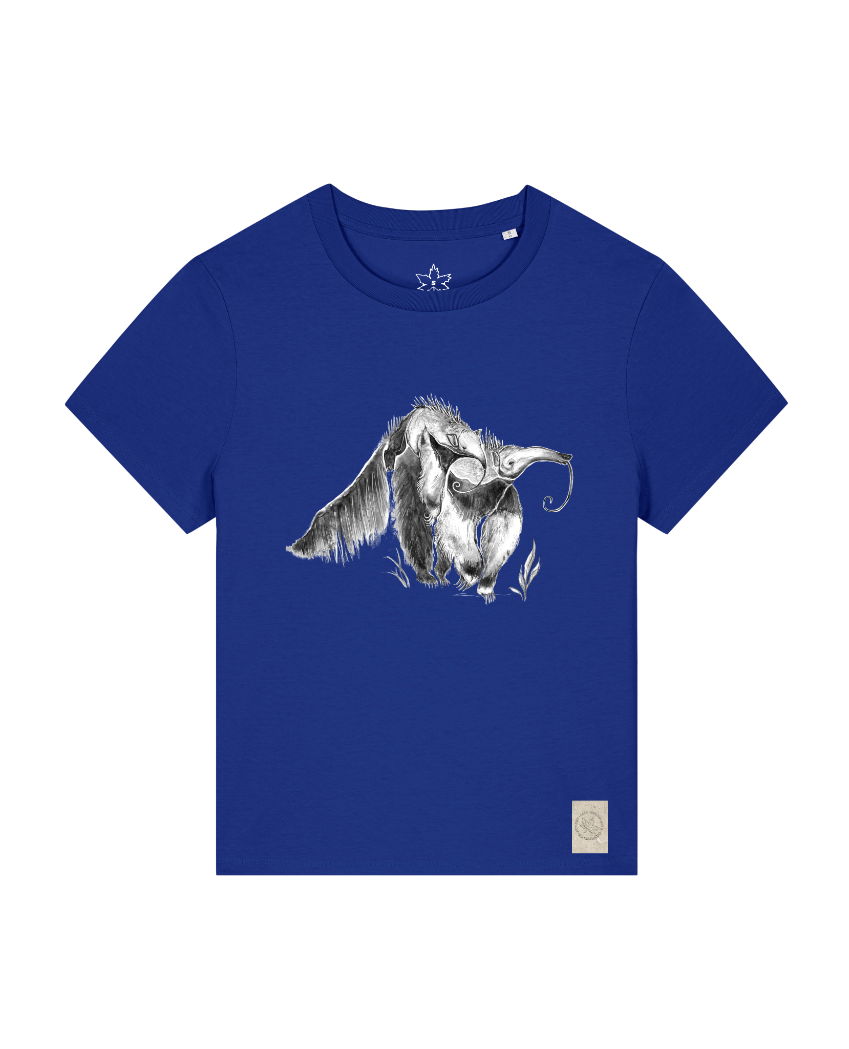 bio-female-medium fit-tshirt-ameisenbär-sttw172-kornblume-front