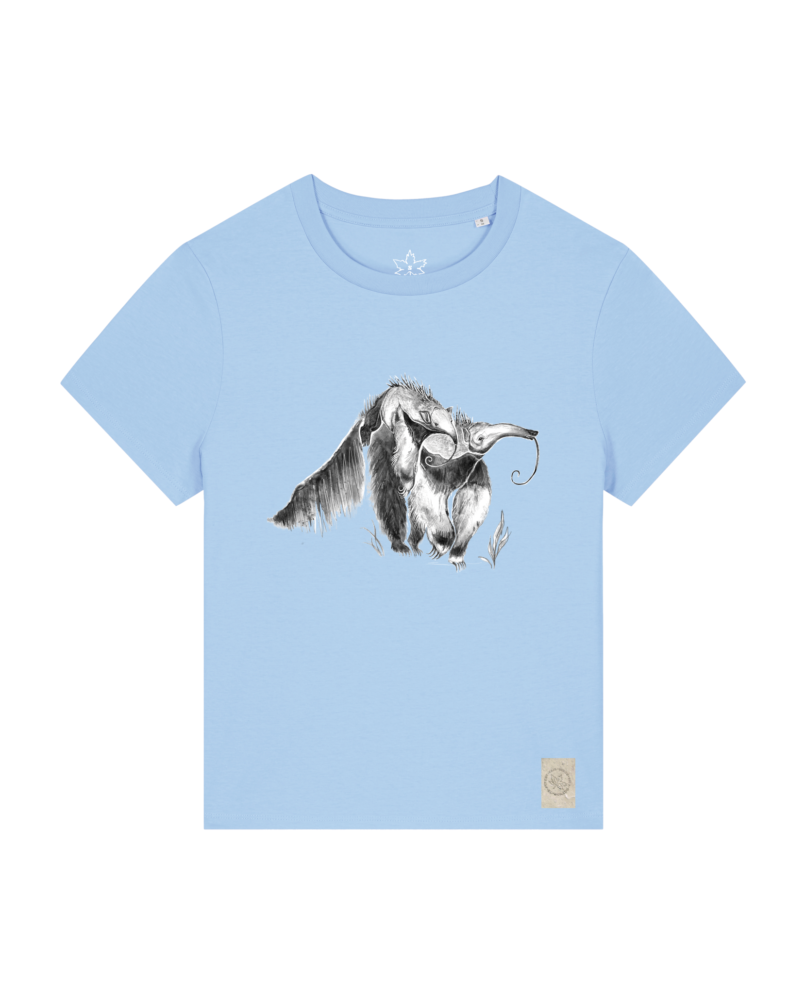 bio-female-medium fit-tshirt-ameisenbär-sttw172-lagune-front