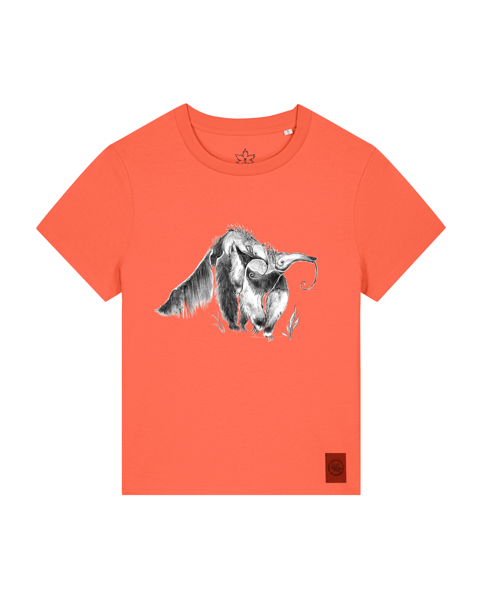 bio-female-medium fit-tshirt-ameisenbär-sttw172-mandarine-front