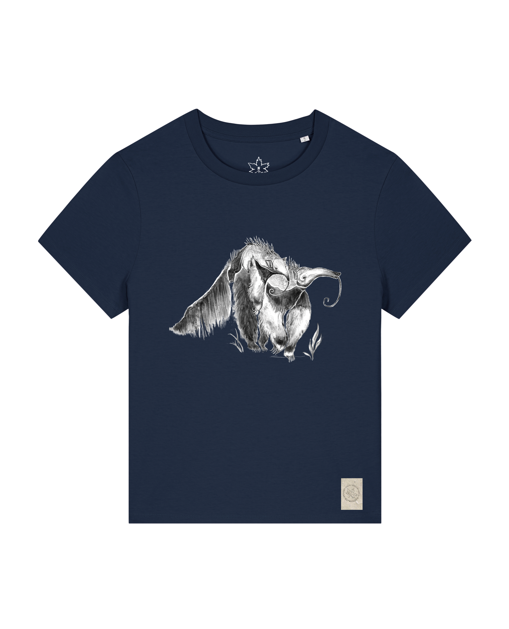 bio-female-medium fit-tshirt-ameisenbär-sttw172-marine-front