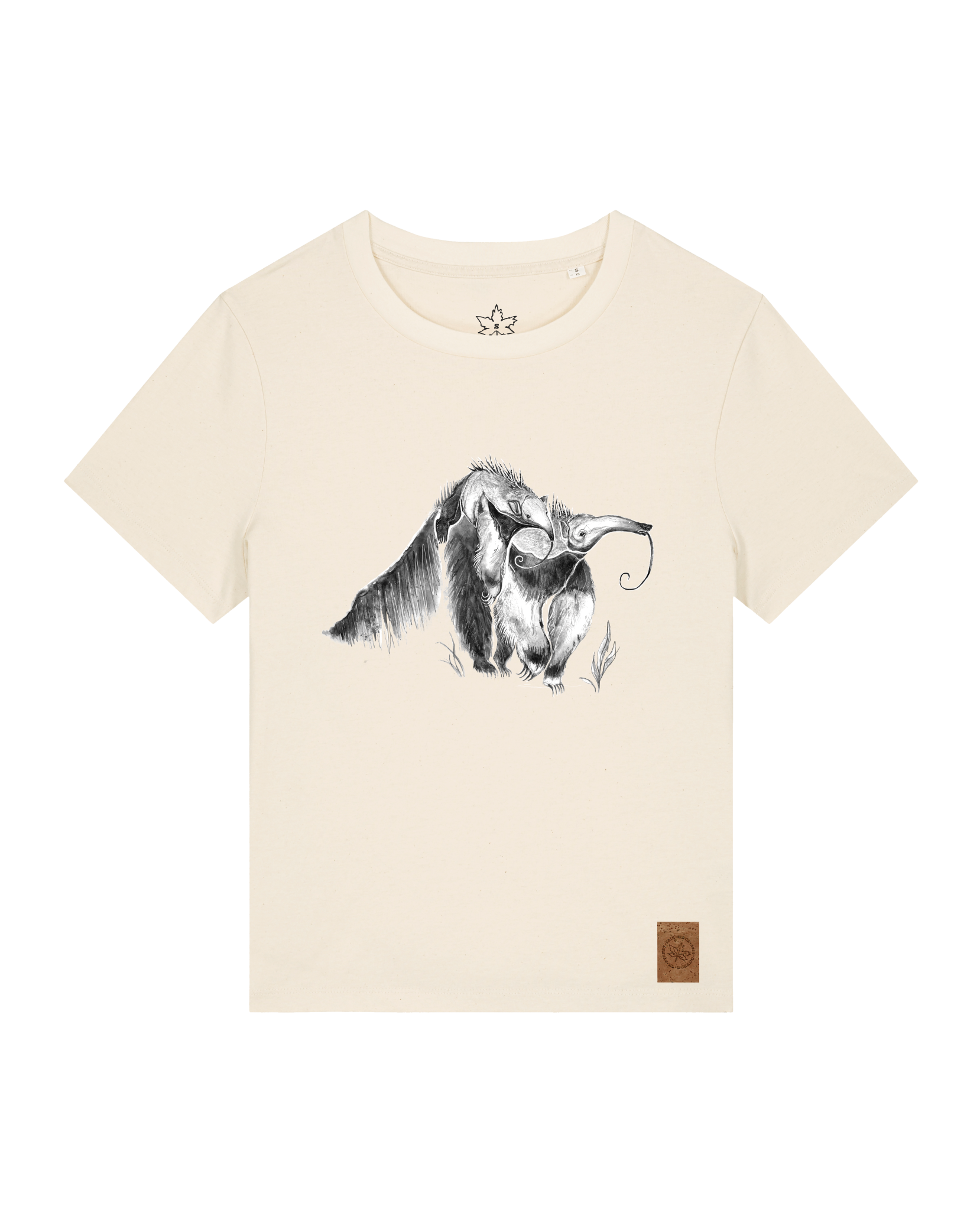 bio-female-medium fit-tshirt-ameisenbär-sttw172-natur-front