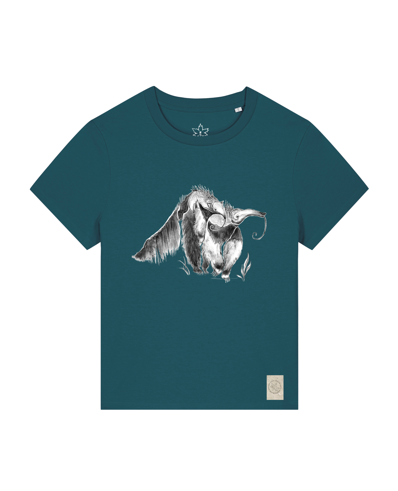 bio-female-medium fit-tshirt-ameisenbär-sttw172-nordmanntanne-front