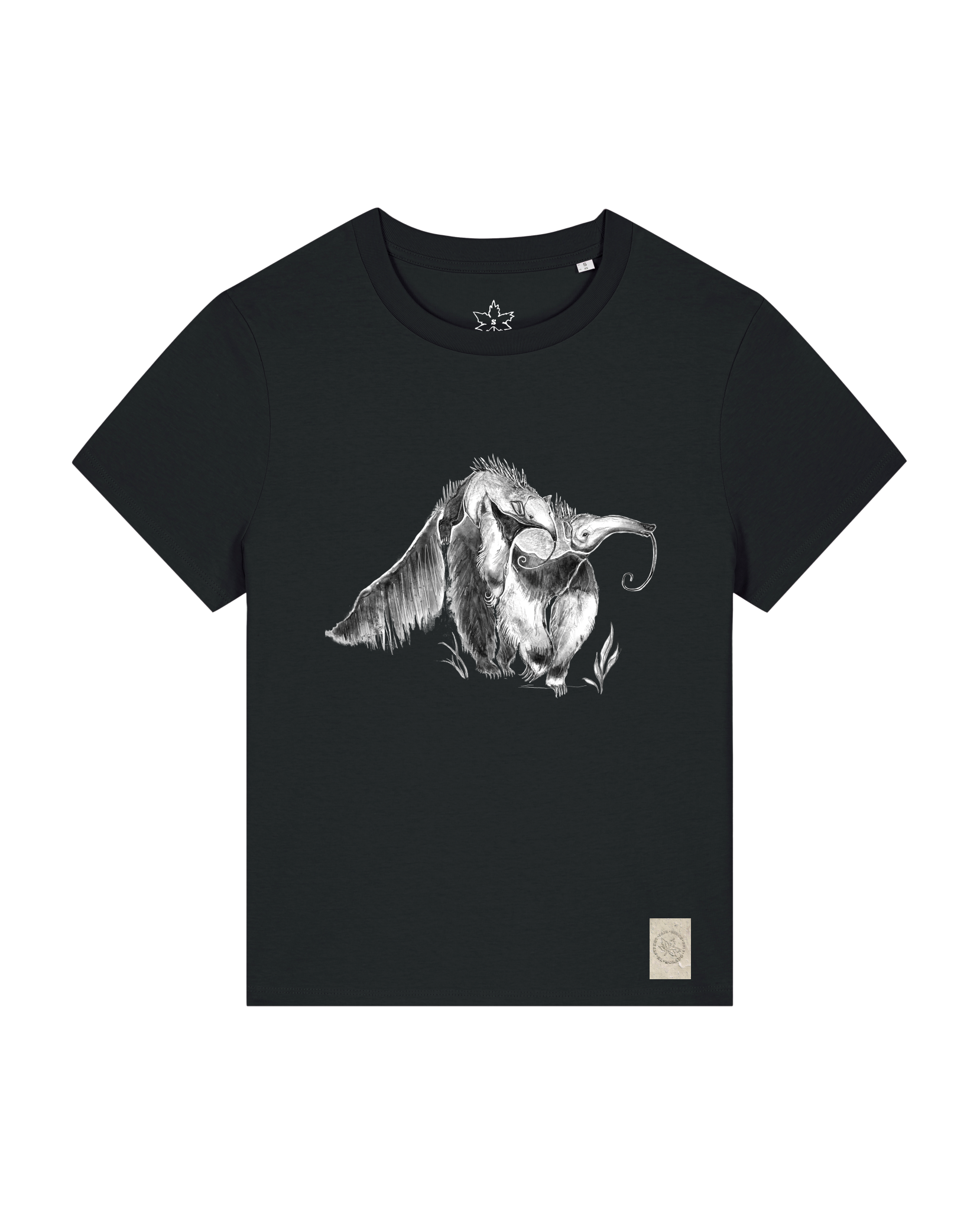 bio-female-medium fit-tshirt-ameisenbär-sttw172-schwarz-front