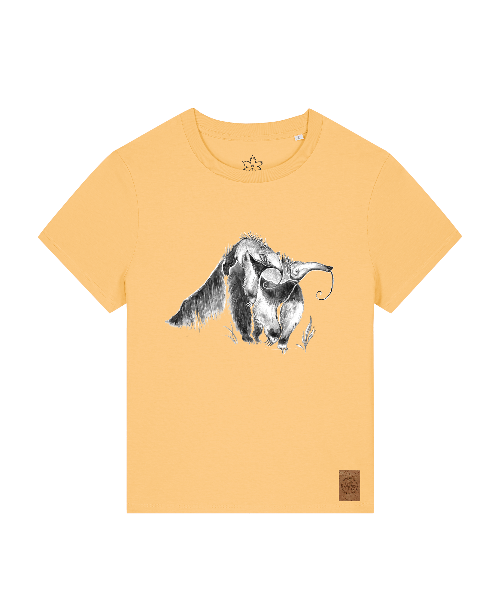 bio-female-medium fit-tshirt-ameisenbär-sttw172-senfkorn-front