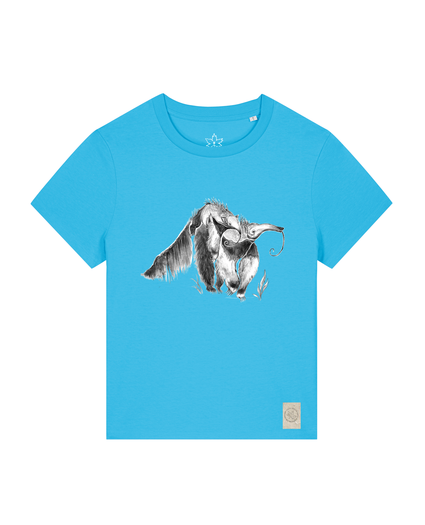 bio-female-medium fit-tshirt-ameisenbär-sttw172-wasserblau-front