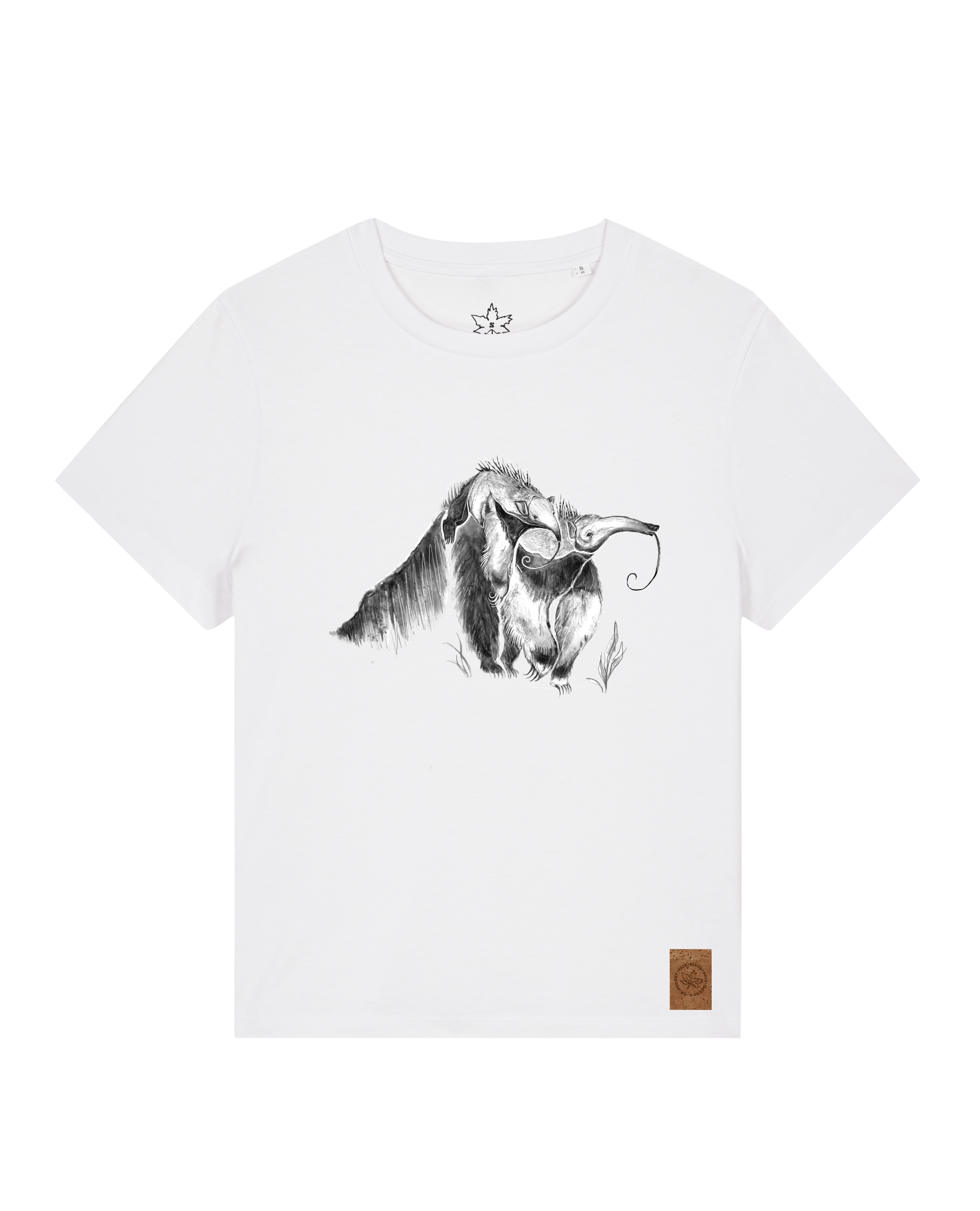 bio-female-medium fit-tshirt-ameisenbär-sttw172-weiß-front