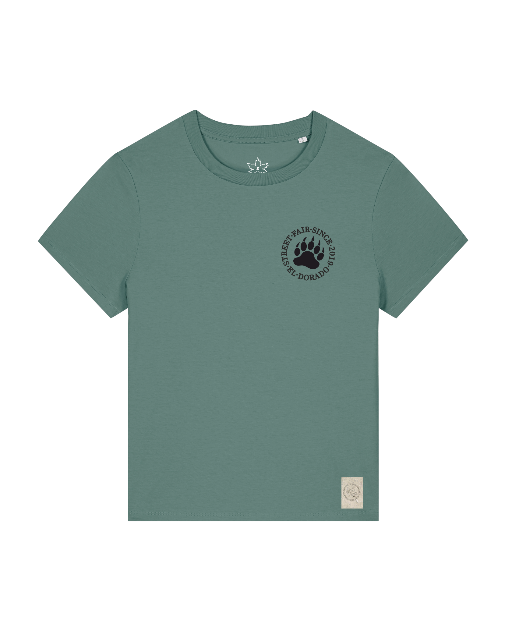 bio-female-medium fit-tshirt-arkadien's friend (backprint)-sttw172-blautanne-front