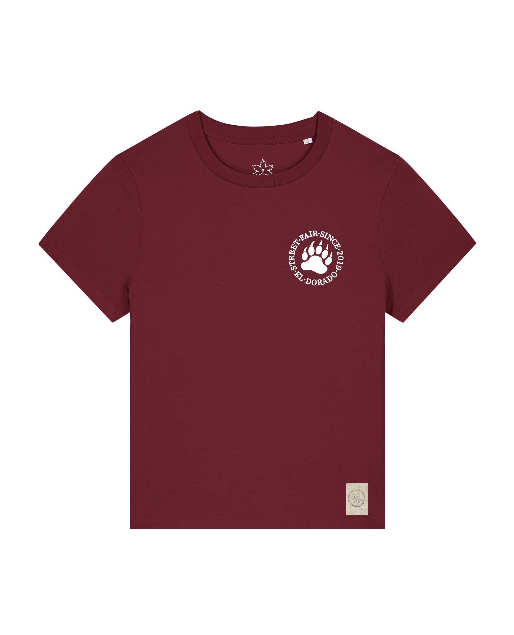 bio-female-medium fit-tshirt-arkadien's friend (backprint)-sttw172-burgunder rot-front