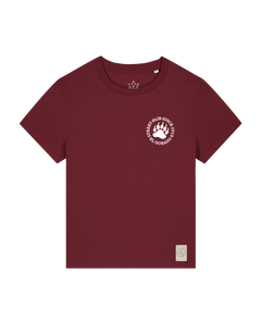 bio-female-medium fit-tshirt-arkadien's friend (backprint)-sttw172-burgunder rot-front