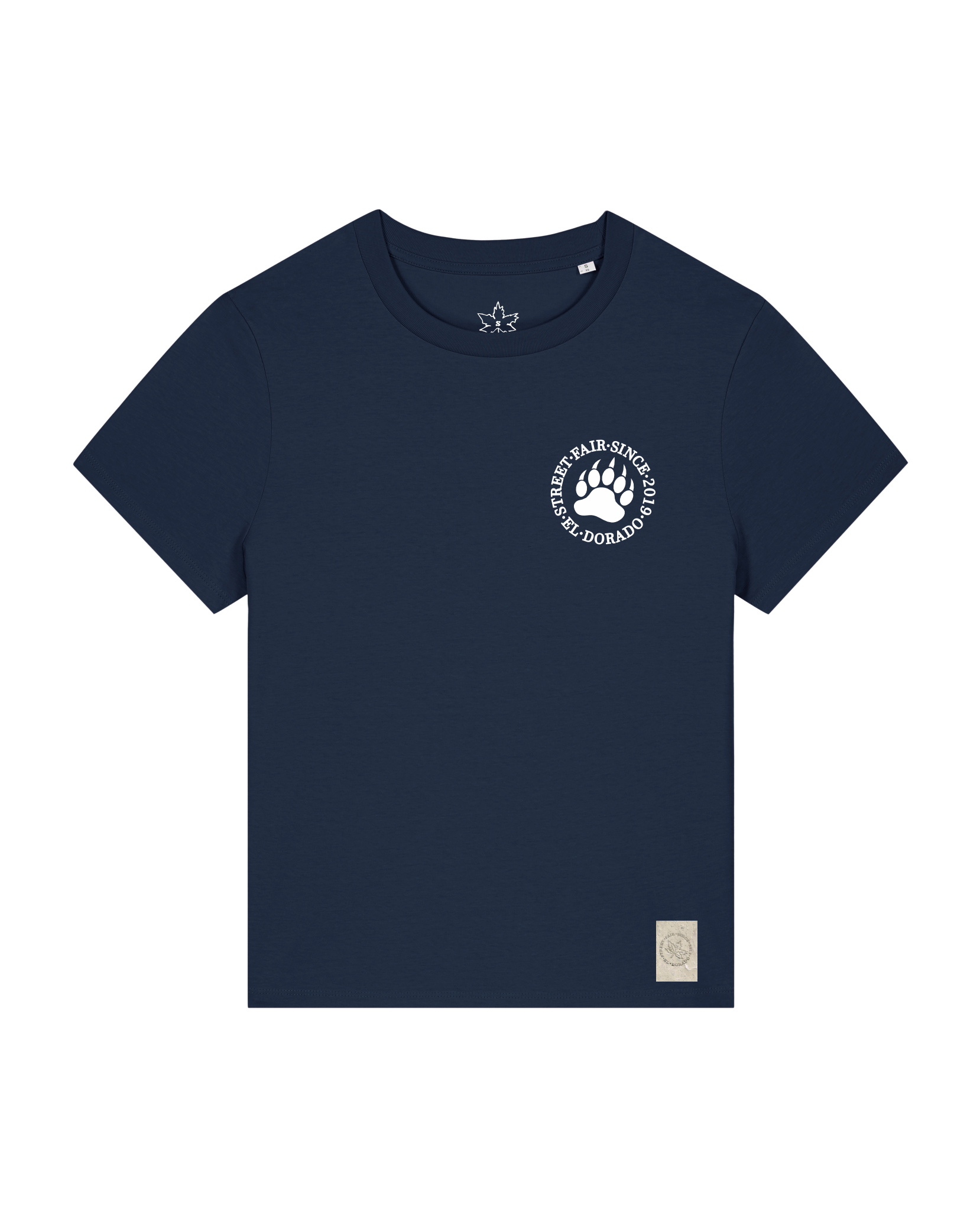 bio-female-medium fit-tshirt-arkadien's friend (backprint)-sttw172-marine-front