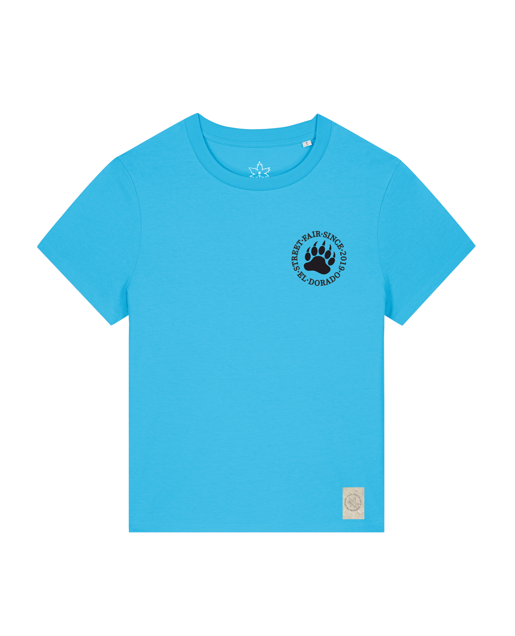 bio-female-medium fit-tshirt-arkadien's friend (backprint)-sttw172-wasserblau-front