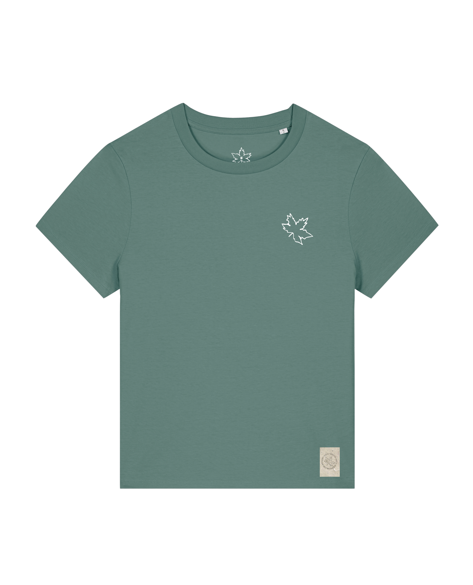 bio-female-medium fit-tshirt-be like flowers (backprint)-sttw172-blautanne-front