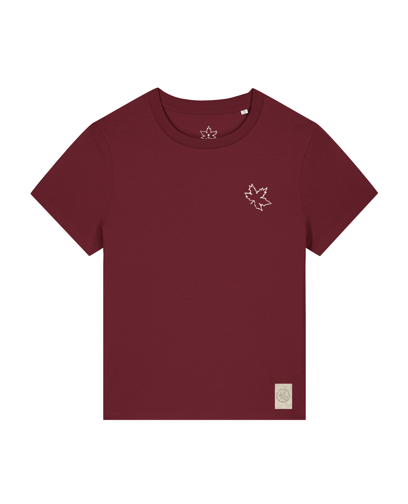 bio-female-medium fit-tshirt-be like flowers (backprint)-sttw172-burgunder rot-front