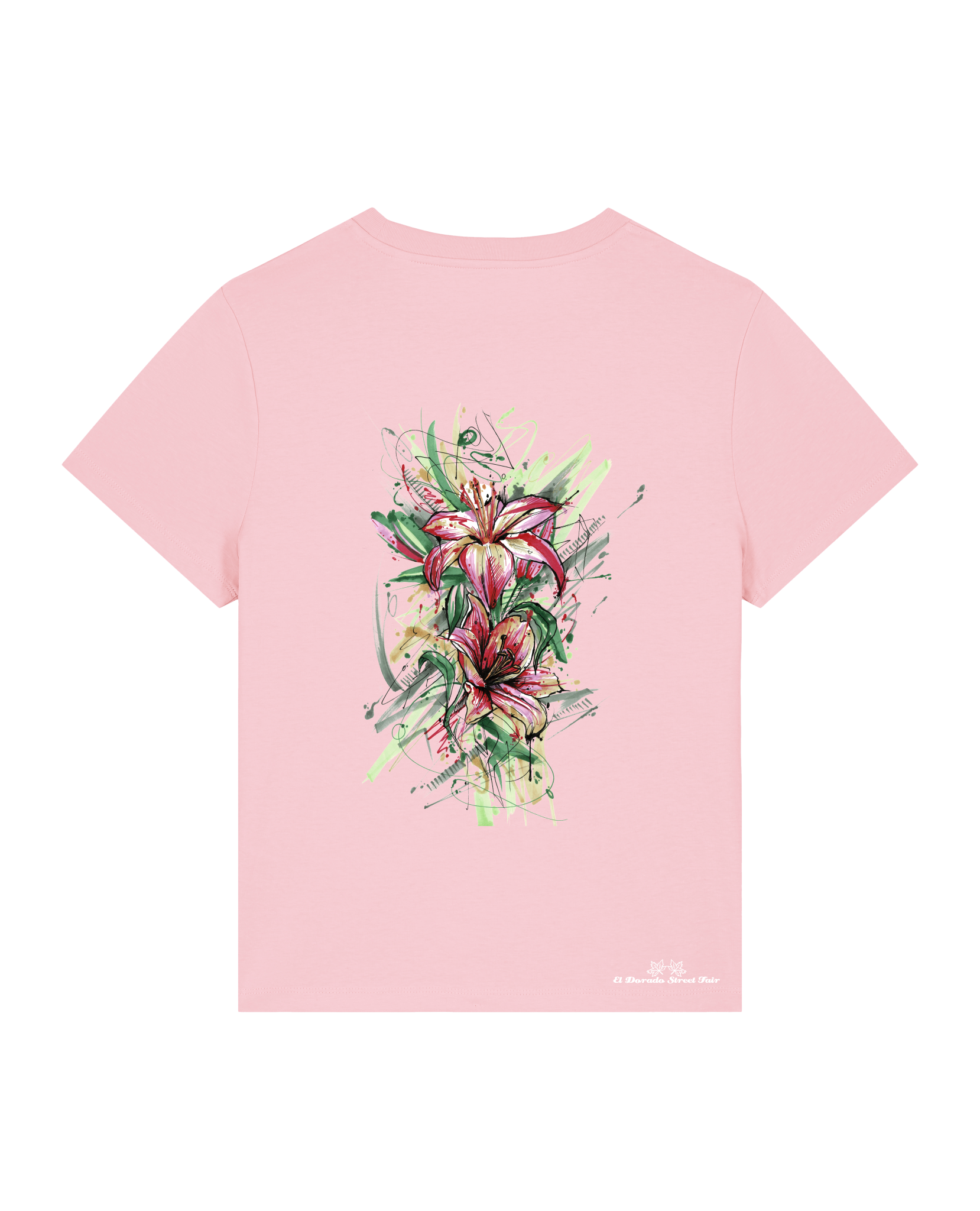 bio-female-medium fit-tshirt-be like flowers (backprint)-sttw172-flamingo-front