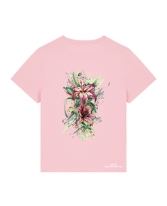 bio-female-medium fit-tshirt-be like flowers (backprint)-sttw172-flamingo-front