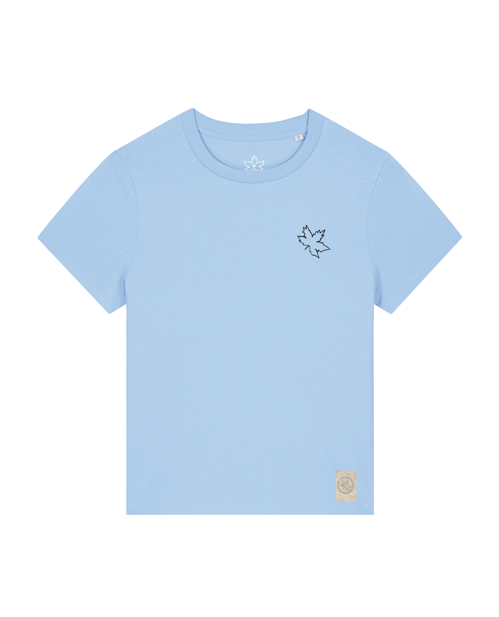 bio-female-medium fit-tshirt-be like flowers (backprint)-sttw172-lagune-front