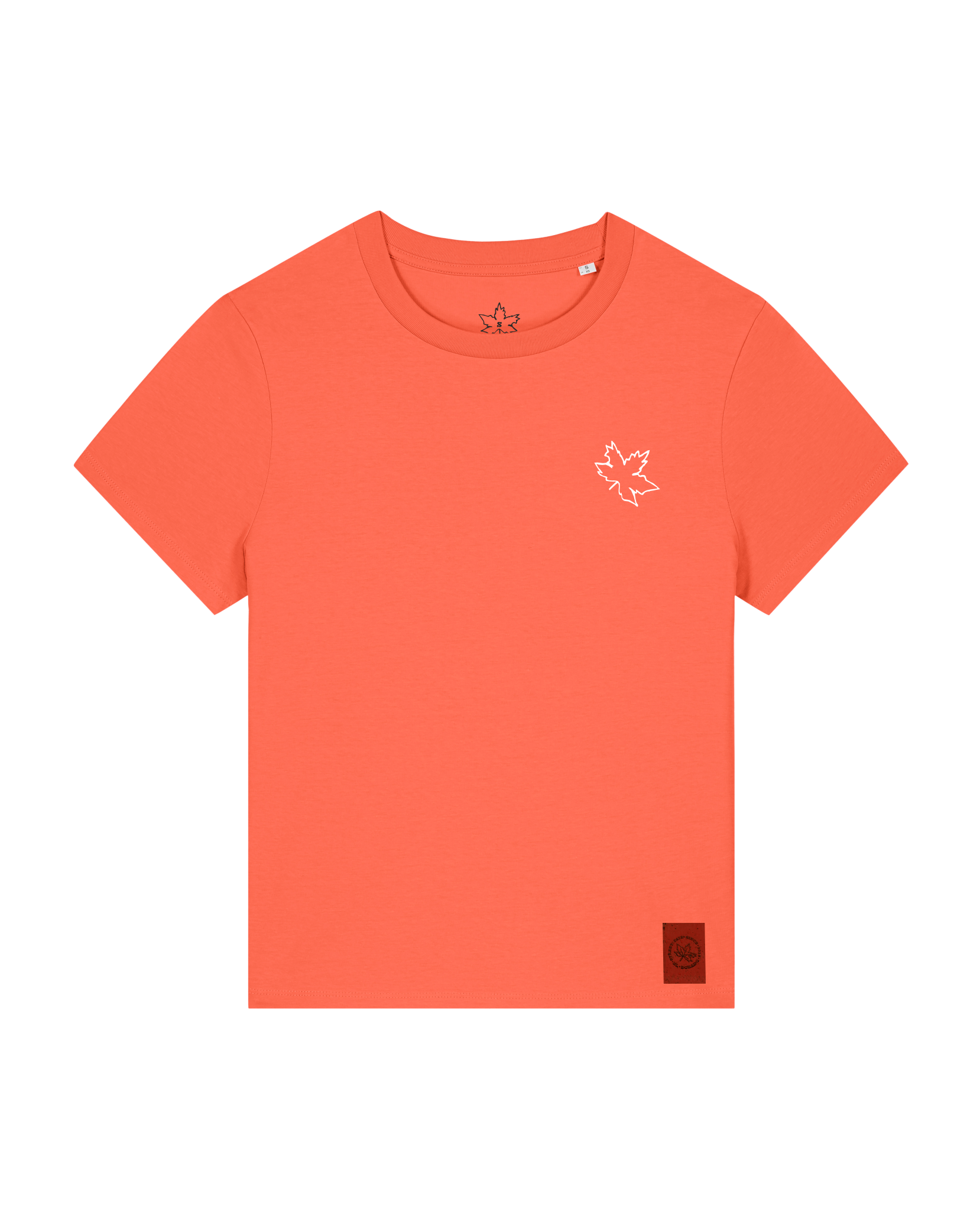 bio-female-medium fit-tshirt-be like flowers (backprint)-sttw172-mandarine-front