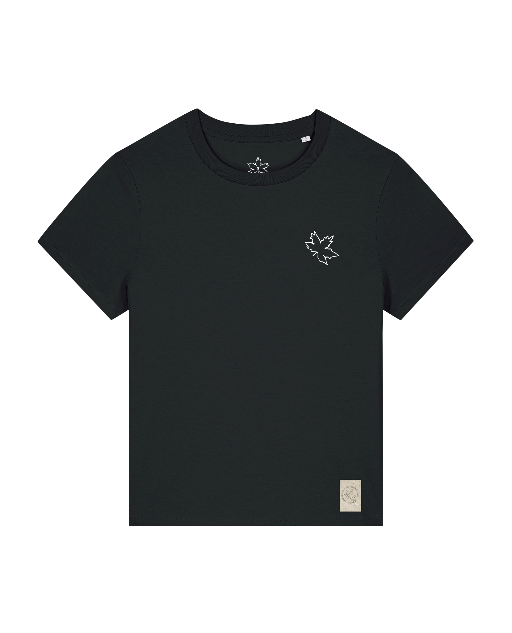 bio-female-medium fit-tshirt-be like flowers (backprint)-sttw172-schwarz-front