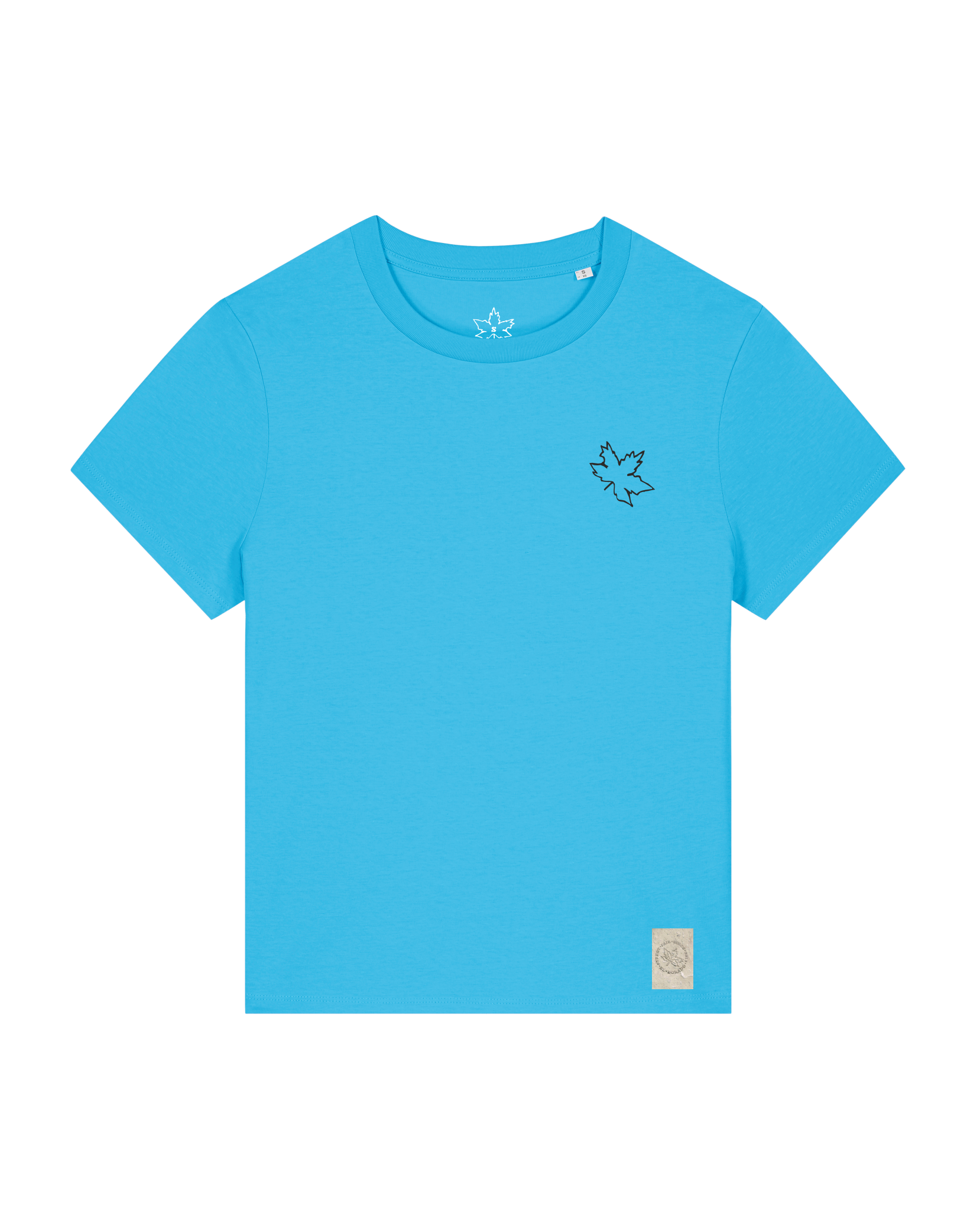 bio-female-medium fit-tshirt-be like flowers (backprint)-sttw172-wasserblau-front