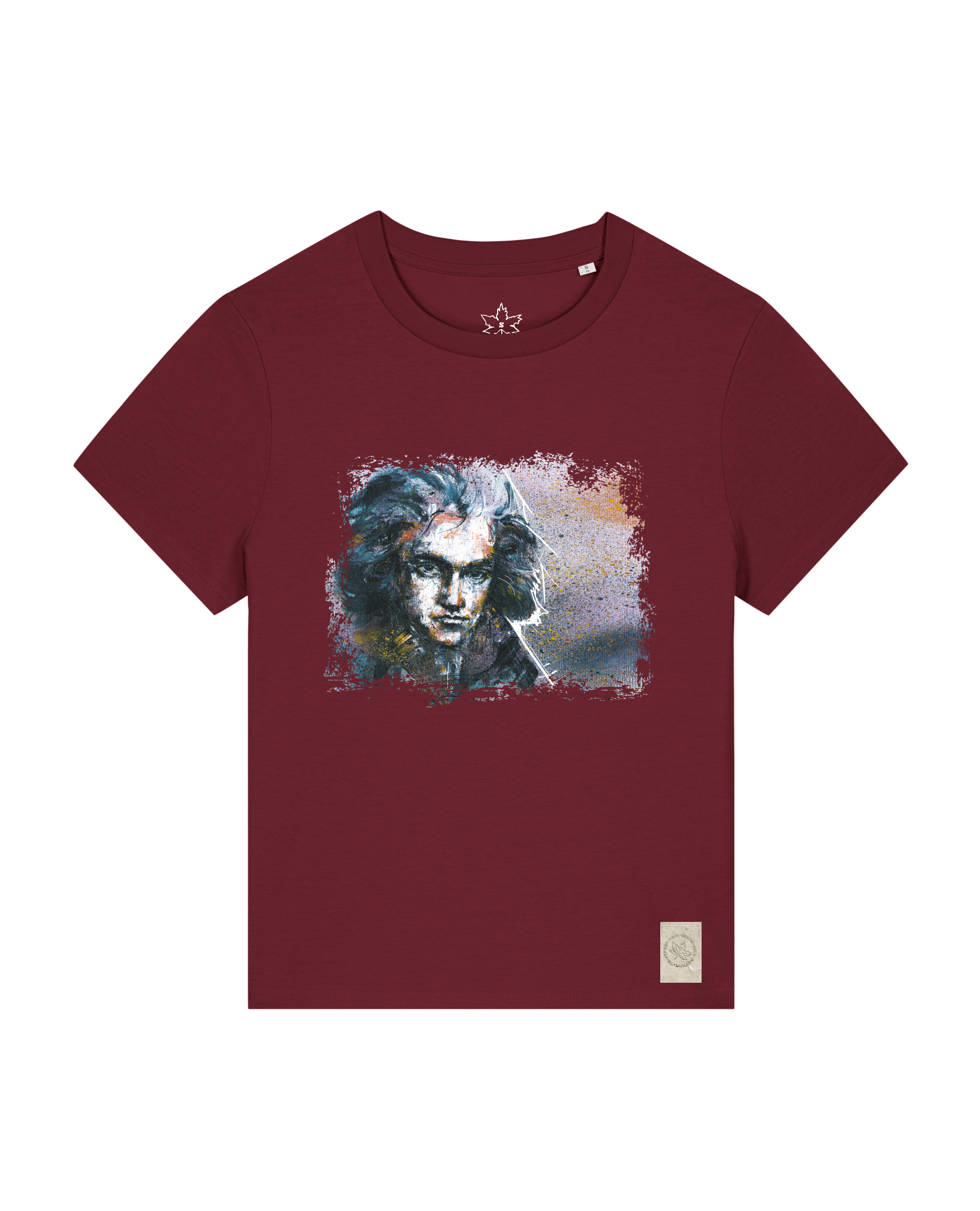bio-female-medium fit-tshirt-beethoven-sttw172-burgunder rot-front