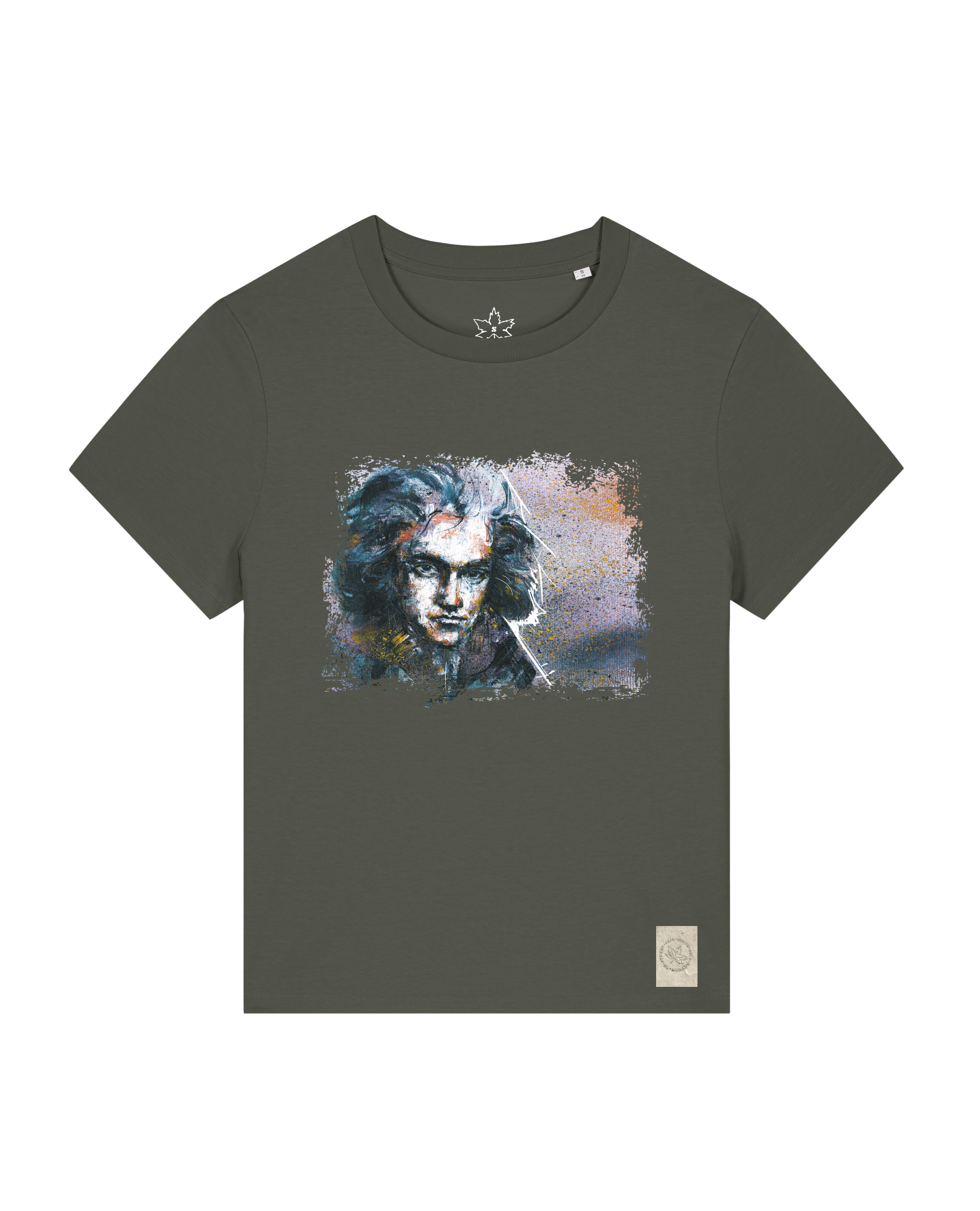 bio-female-medium fit-tshirt-beethoven-sttw172-grunkohl-front