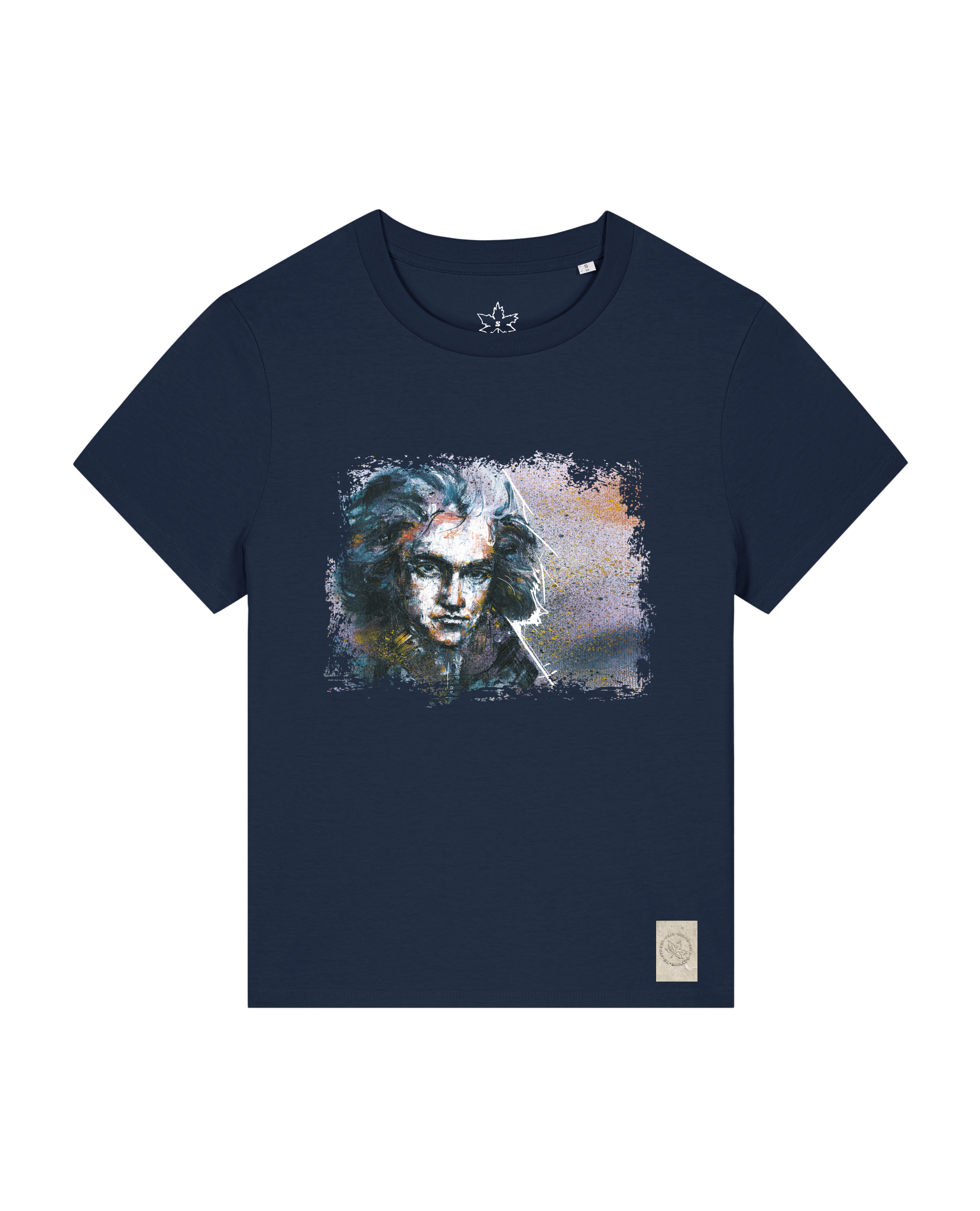bio-female-medium fit-tshirt-beethoven-sttw172-marine-front
