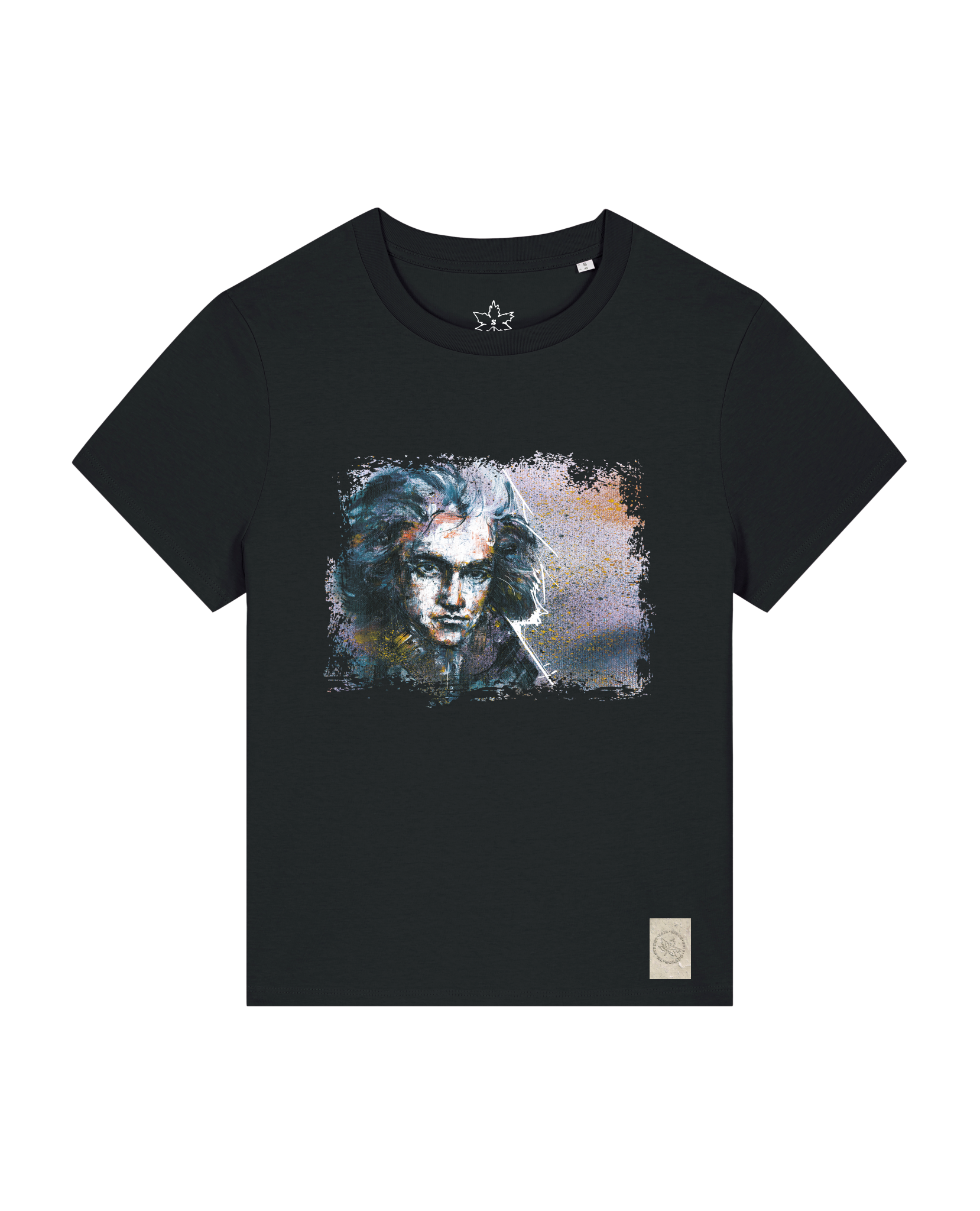 bio-female-medium fit-tshirt-beethoven-sttw172-schwarz-front
