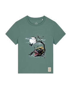 bio-female-medium fit-tshirt-blinded by the light-sttw172-blautanne-front