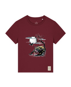 bio-female-medium fit-tshirt-blinded by the light-sttw172-burgunder rot-front
