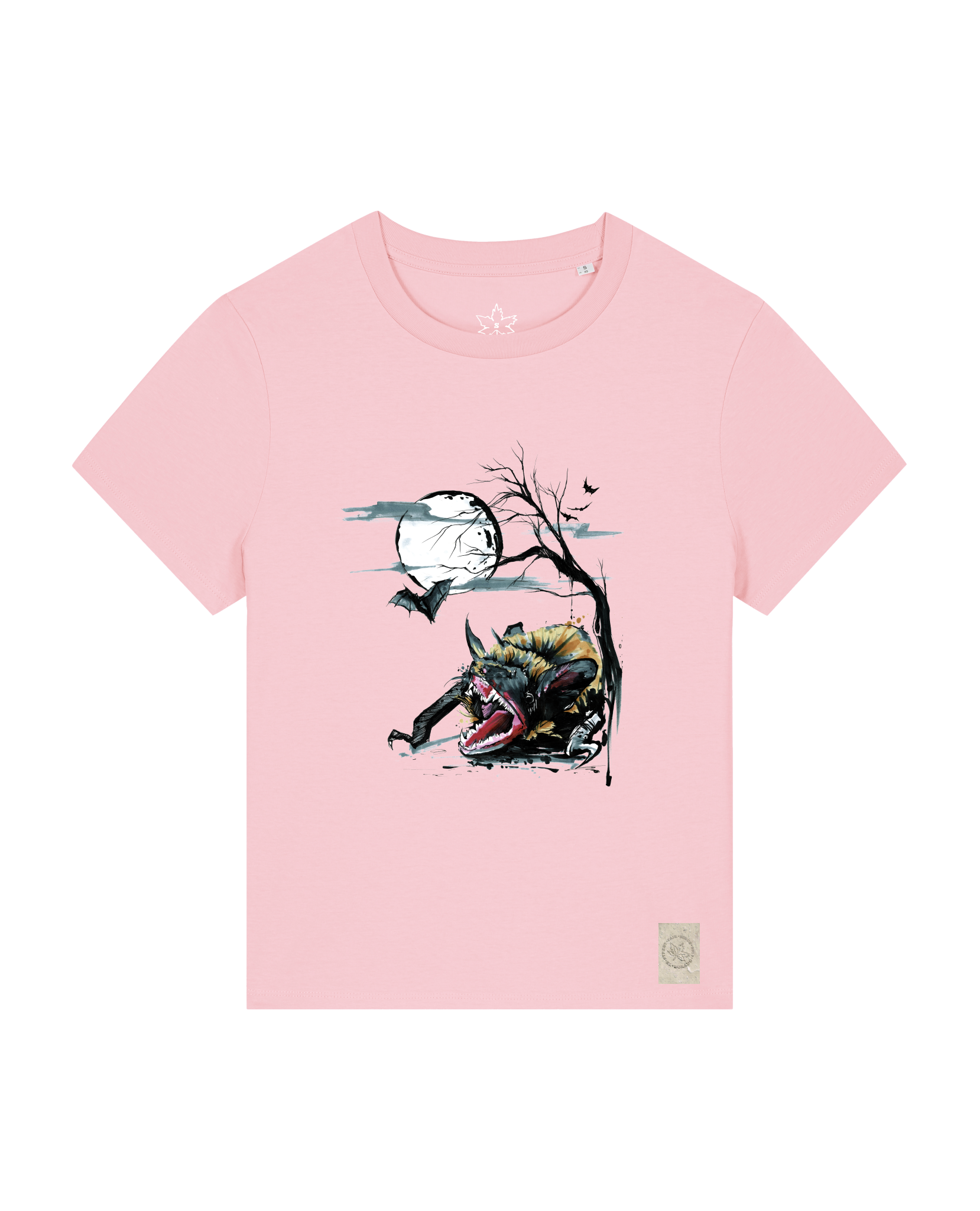bio-female-medium fit-tshirt-blinded by the light-sttw172-flamingo-front