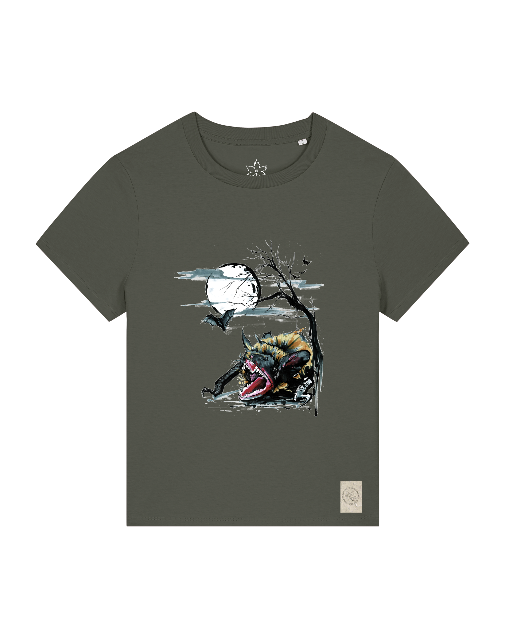 bio-female-medium fit-tshirt-blinded by the light-sttw172-grunkohl-front