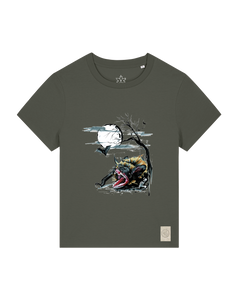 bio-female-medium fit-tshirt-blinded by the light-sttw172-grunkohl-front