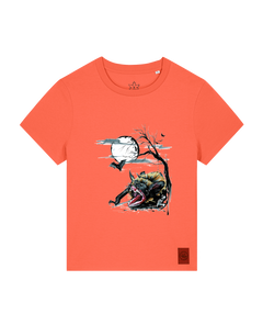 bio-female-medium fit-tshirt-blinded by the light-sttw172-mandarine-front