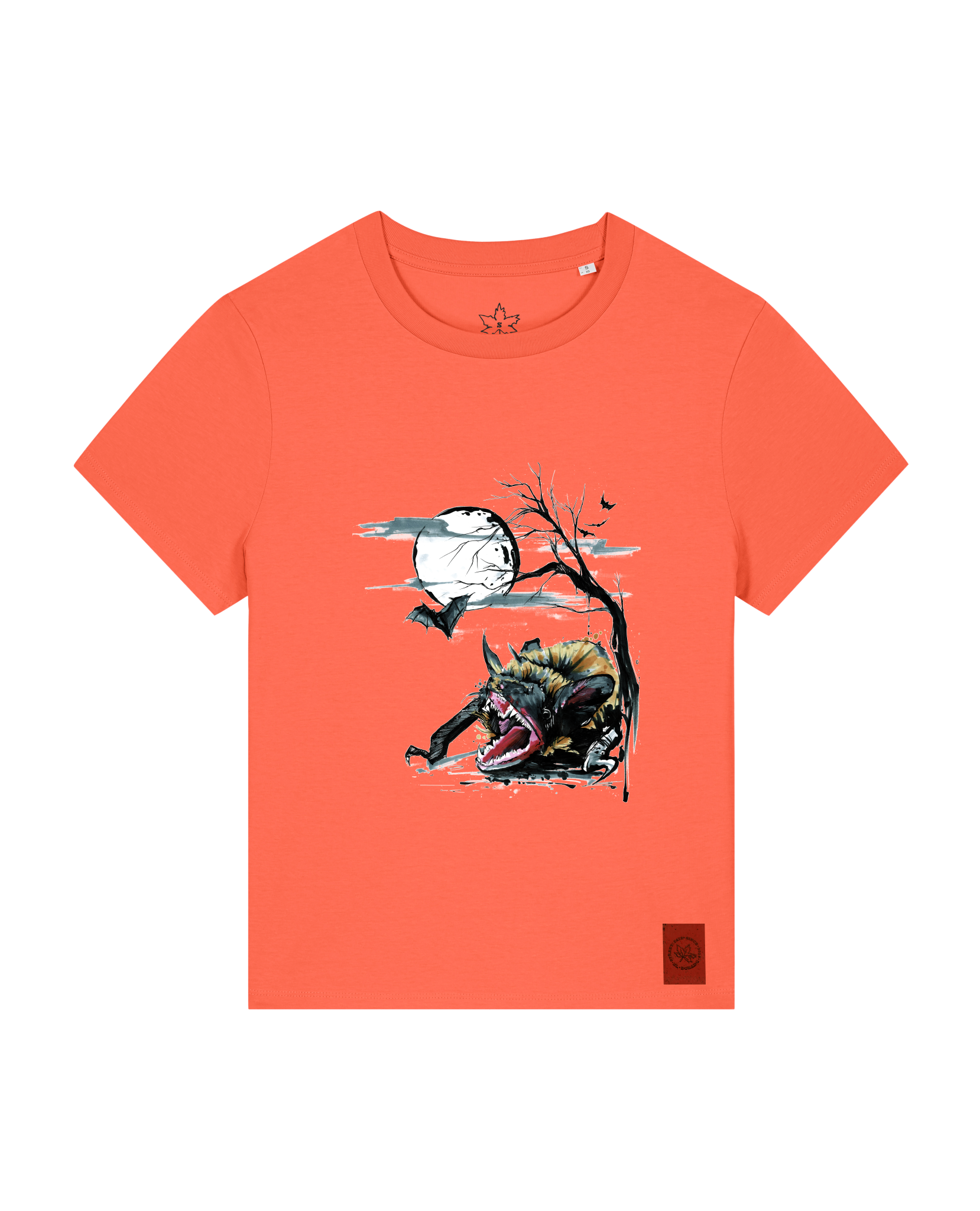 bio-female-medium fit-tshirt-blinded by the light-sttw172-mandarine-front