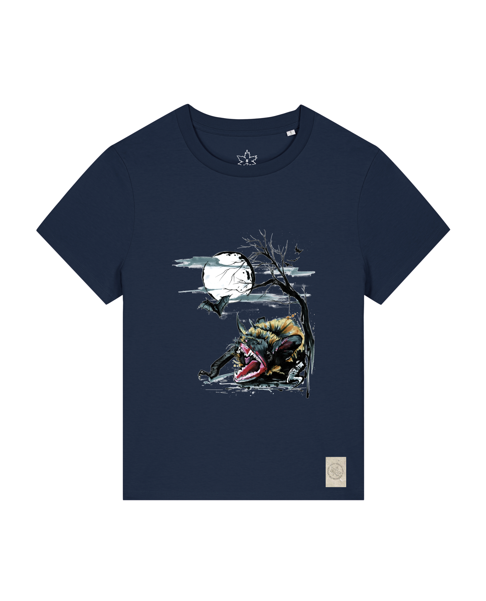 bio-female-medium fit-tshirt-blinded by the light-sttw172-marine-front