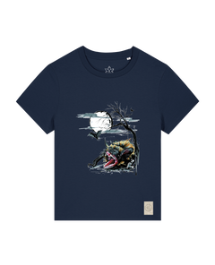 bio-female-medium fit-tshirt-blinded by the light-sttw172-marine-front