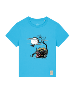 bio-female-medium fit-tshirt-blinded by the light-sttw172-wasserblau-front