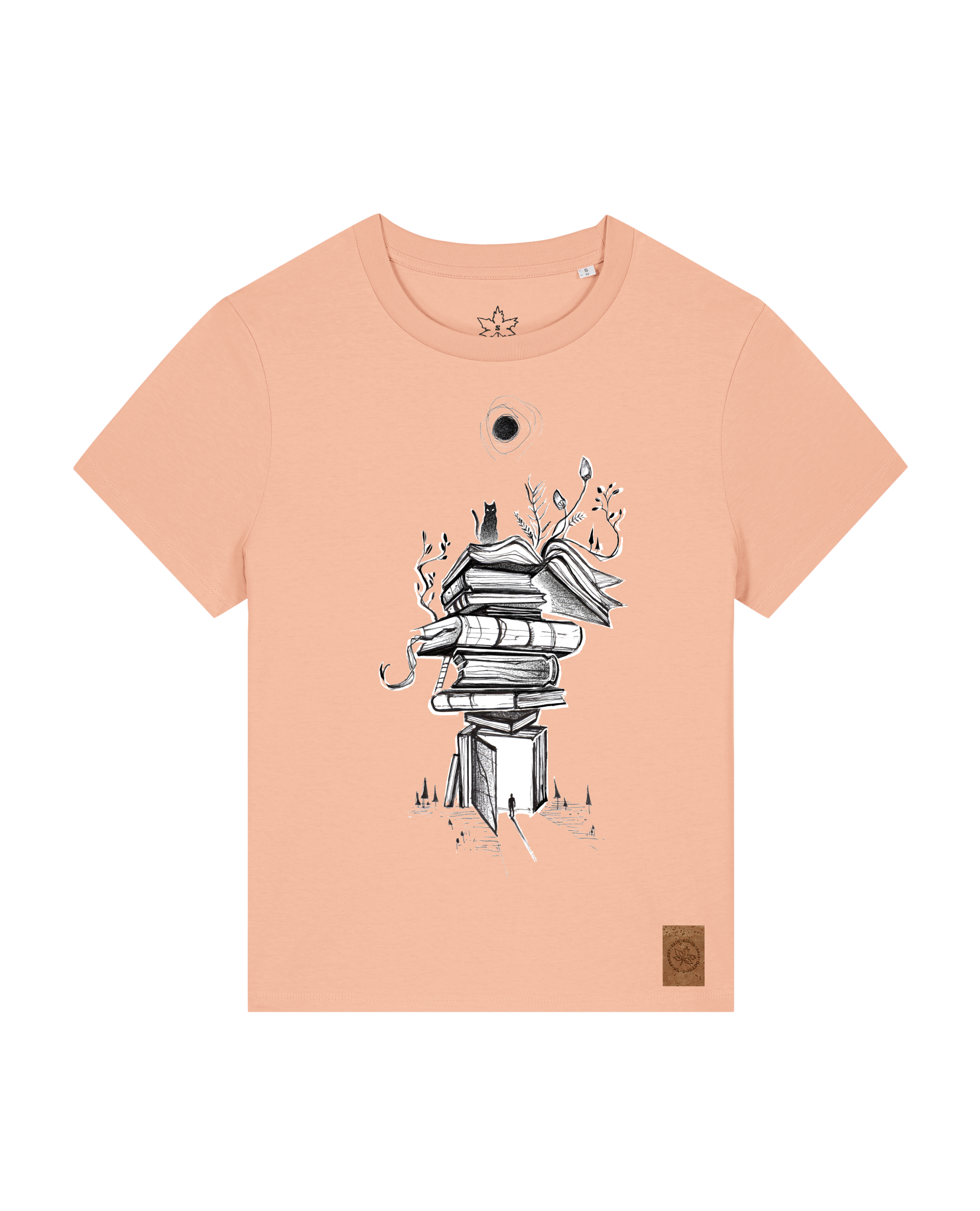 bio-female-medium fit-tshirt-bücherkatze-sttw172-agyptische keramik-front