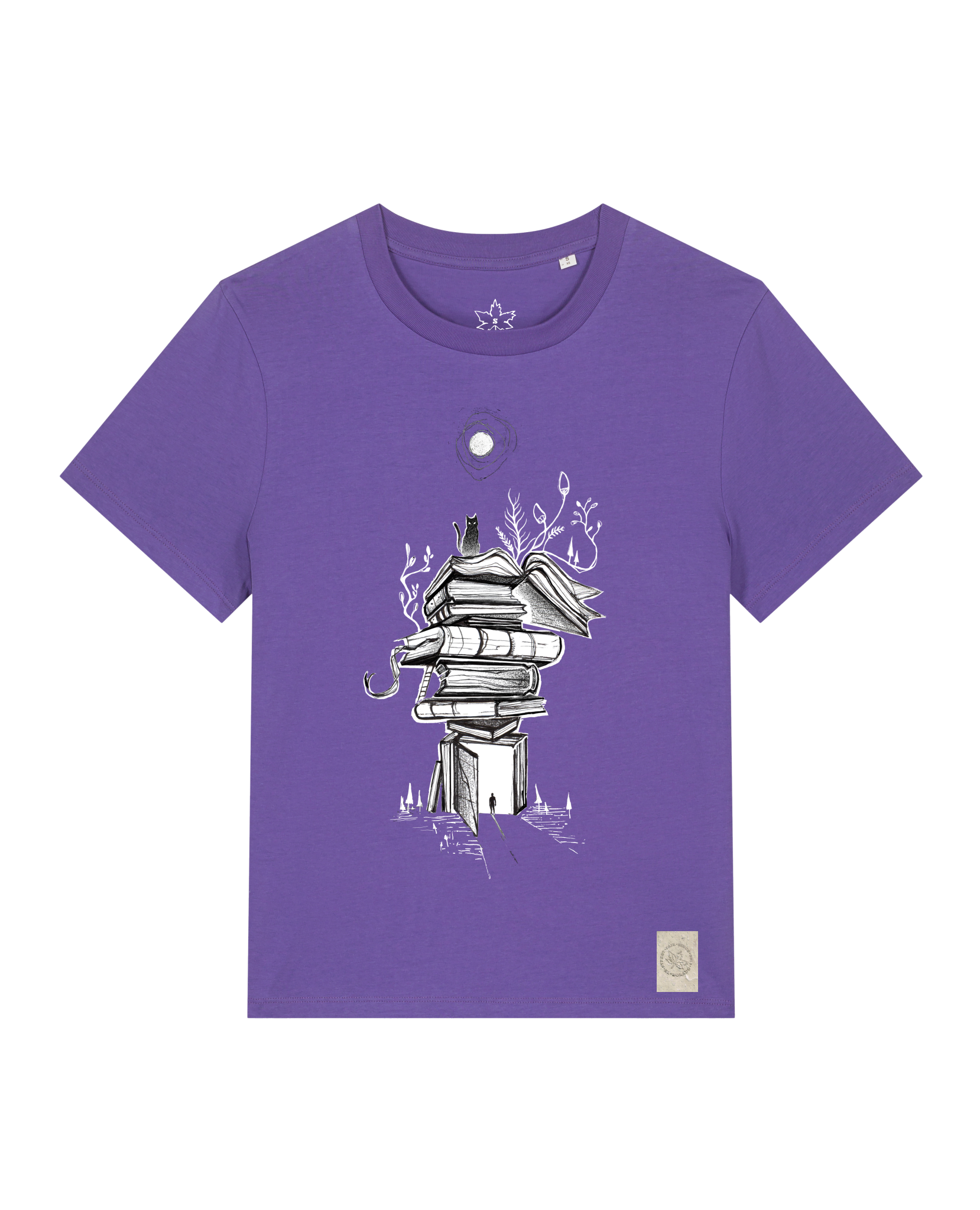 bio-female-medium fit-tshirt-bücherkatze-sttw172-blaukraut-front