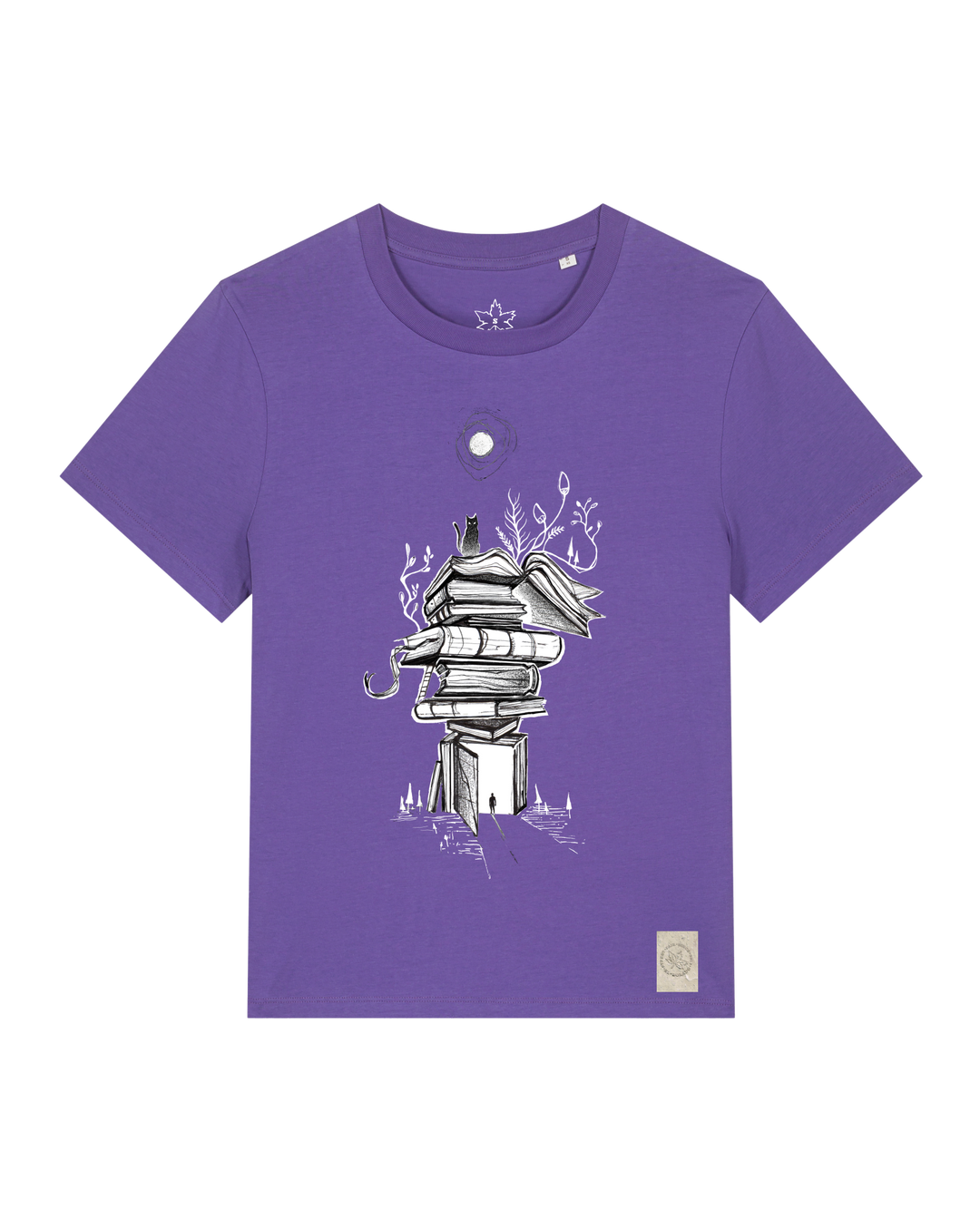 bio-female-medium fit-tshirt-bücherkatze-sttw172-blaukraut-front