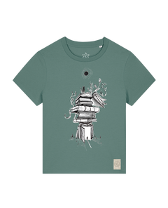 bio-female-medium fit-tshirt-bücherkatze-sttw172-blautanne-front