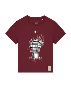bio-female-medium fit-tshirt-bücherkatze-sttw172-burgunder rot-front