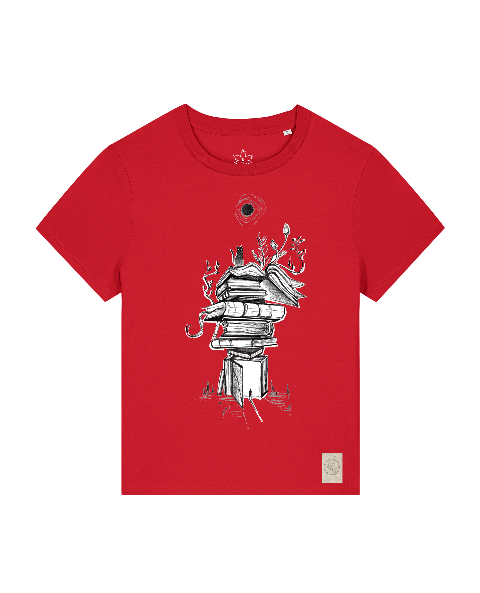 bio-female-medium fit-tshirt-bücherkatze-sttw172-erdbeere-front